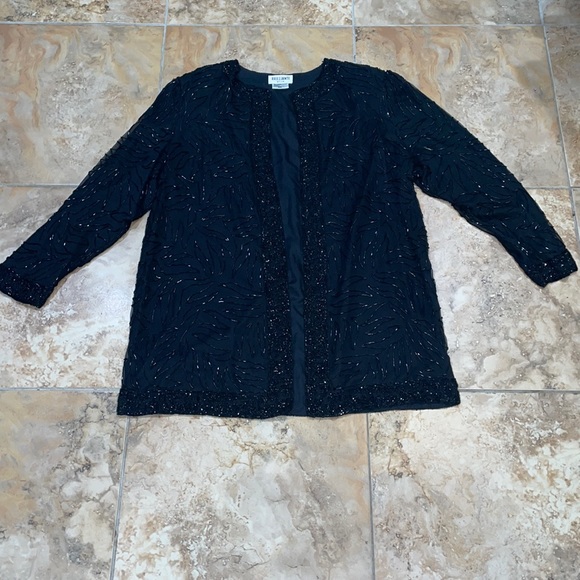 Brilliante by JA Vintage XXL black beaded long line jacket - Picture 2 of 8